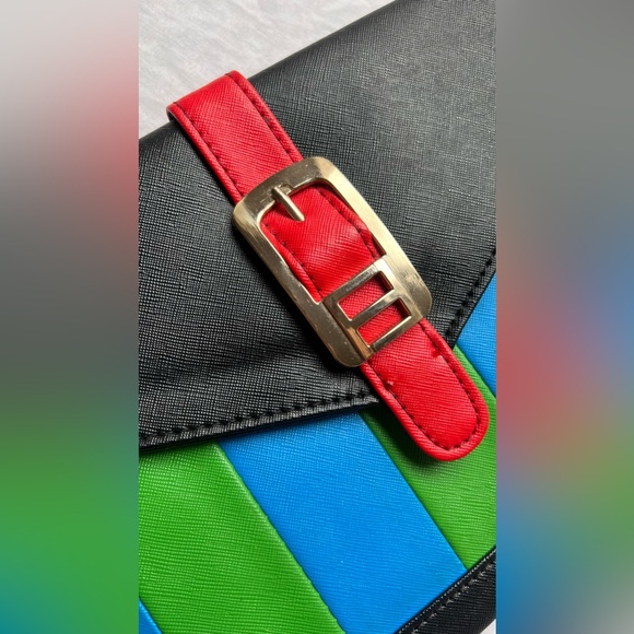Women’s Blue, Green, Black, and Red Party Clutch with gold Detail - Picture 6 of 6